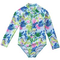 H2O Girl's Parrots UPF50+ Sunsafe Long Sleeve Swimsuit in Aqua | Size: 9-10 Years