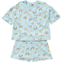 Cozy n Dozy Girl's Rainbows Shortie Pyjama Set in Aqua | Size: 8-9 Years