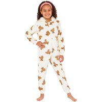 Cozy n Dozy Girl's Teddy Bears Fleece Onesie in Cream | Size: 5-6 Years