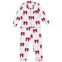 Cozy n Dozy Girl's Bow Print Velour Pyjamas in Cream | Size: 9-10 Years