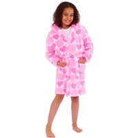Cozy n Dozy Girl's Hearts Teddy Fleece Dressing Gown in Pink | Size: 6-7 Years