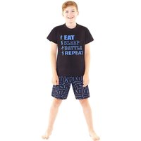 Bedlam Boy's Eat Sleep Battle Pyjama Set in Black | Size: 9-10 Years