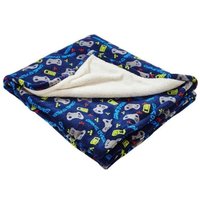 Just Essentials Game Over Print Reversible Fleece Blanket in Mid Navy | Size: Small