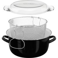 Orsina Enamel Deep Fat Fryer, Removable Basket Deep Fryer, Scratch-Resistant Mini Deep Fryer for Home Frying in Black