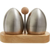 Orsina Stainless Steel & Rubberwood Salt Pepper Set, Sturdy Salt Pepper Dispensers, Seasoning Set For Countertop in Silver
