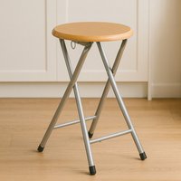 Durable Fold Away Stool Wood Veneer Seat Space Saving Design Side Table Stylish Build Bedside Table