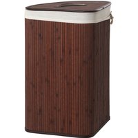 Orsina Natural Bamboo Corner Laundry Hamper, Space-Saving Triangular Design With Lid & Cotton Lining in Dark Brown