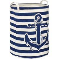 Orsina Anchor Laundry Bag In Blue & White, Nautical-Themed Fabric Hamper With Rope Handles & Anchor Print