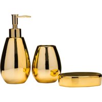 Orsina Dolomite Gold 3 Piece Bathroom Set, Ceramic Bath Accessories Set, Lotion Dispenser, Tumbler, & Soap Dish