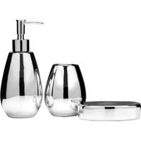 Orsina Dolomite Gold 3 Piece Bathroom Set, Ceramic Bath Accessories Set, Lotion Dispenser, Tumbler, & Soap Dish in Silver