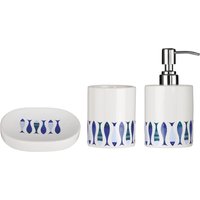Orsina Modern White & Blue 3 Piece Bathroom Set, Dolomite Accessories Set With Dispenser, Rinse Cup, & Soap Holder