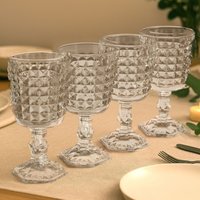 4 Pc Goblet Set Etched Drinking Glasses Elegant Goblets Delicate Stemware Events or Daily Use Clear