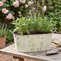 Orsina Soft Floral Painted Oblong Pail, Rust-Resistant Garden Bucket, Outdoor Grow Bucket, Luxe Potting Container in Cream
