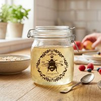 Orsina Queen Bee Jar 1000ml, Elegant Glass Storage Jar with Clip Top Lid, French-Inspired Design with Bee Motif in Clear