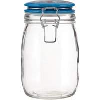 Orsina Pretty Things Glass Jar 1000ml, Clear Glass Storage Jar with Blue Ceramic Clip Top Lid