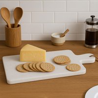 Orsina Kindia Curved Handle Marble Paddle Board, Elegant Natural Marble Serving Board with Polished Finish in White