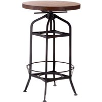 Orsina Durable Ash Walnut & Black Metal Bar Table, Durable Round Table For Livingroom, Functional Wooden Table in Natural