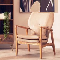 Orsina Mid-Century Beige Chair With Black Wooden Frame, Comfortable Lounge Chair, Winged Back Design Outdoor Chair