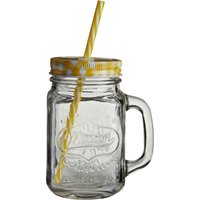Orsina Versatile Embossed Coloured Mason Jar Mug With Yellow Lid, Embossed Clear Glass Bottle With Metal Lid