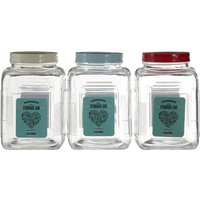 Orsina Luca Assorted Square Clear Glass Large Storage Jar, 2L Capacity, Colourful Screw-On Iron Lid