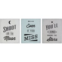 Orsina Shoot For The Moon Wall Plaques - Set of 3, Motivational Wooden Panels With Lunar-Themed Typography, Rustic in White