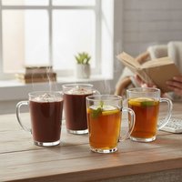 Orsina Durable Clear Tall Glass Mugs Set Of 4, Durable Coffee Mugs, Versatile Coffee Cups, Light Weight Glass Mugs