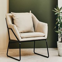 Orsina Stone Armchair, Easy-to-Clean Linen Accent Chair, Arm Support Comfy Armchair, Space-Saver Dining Armchair in Cream
