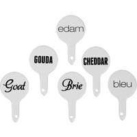 Orsina Bright Set Of Six Cheese Markers, Complete Set Cheese Labels For Cheese Board, Modern Design Cheese Tags in White