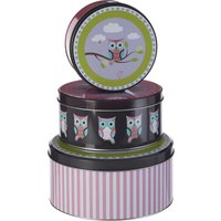 Orsina Whimsical Set Of Three Happy Owls Storage Tins, Cheerful Design Storage Tins, Versatile Kitchen Tin