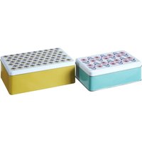 Orsina Rectangular Storage Tins, Set Of 2 Retro Metal Canisters With Printed Lids, Ideal For Storing Biscuits