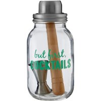Orsina Clear Design 3 Piece But First Cocktails Jar, Professional Cocktail Jar For Bar, Complete Bar Accessory Jar