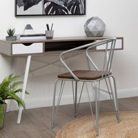 Orsina Sturdy Metal & Elm Wood Arm Chair, Accent Dining Arm Chair, Wooden Chair for Home, Office, Lounge in Grey
