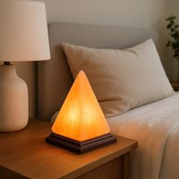 Orsina Hand-Carved Pyramid Salt Rock Lamp, Natural Himalayan Salt Lamp, Rock Salt Light With Wooden Base For Decor in Orange