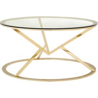 Orsina Unique Corseted Round Coffee Table, Geometric Display Table, Versatile Decorative Coffee Table in Metallic Gold