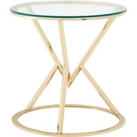 Orsina Unique Corseted Round End Table, Geometric Design Statement Table, Versatile Lounge Side Table in Metallic Gold