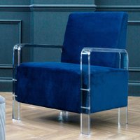 Orsina Contemporary Blue Velvet Chair, Minimalist Acrylic Leg Accent Chair for Living Room, Modern Velvet Armchair