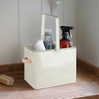 Orsina Galvanised Housekeeper Box, Speckled Storage Caddy, Leather Handle Box For Toilet Products, Organizer Bin in Silver
