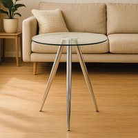 Orsina Elegant Round Bar Table, Tripod Base Circular Bar Table, Transparent Top Round High Table For Livingroom in Silver