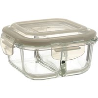 2 Section Square Glass Container Lid 520ml Borosilicate Glass Airtight Silicone Seal