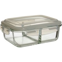 2 Section Square Glass Container Lid 1040ml Borosilicate Glass Airtight Silicone Seal