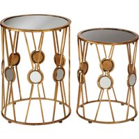 Orsina Elegant Set Of 2 Cross Design Rounded Tables, Versatile Side Tables By Couch For Indoor, Sleek Lounge Table in Gold