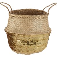 Orsina Black & Silver Seagrass Storage Basket, Decorative Organizer With Handles, Small Seagrass Storage Basket in Gold