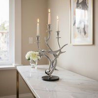 Orsina 3 Candles Antler Candelabra Holder, Candle Holder for Dining Table, 3 Candle Holder Centrepiece in Silver