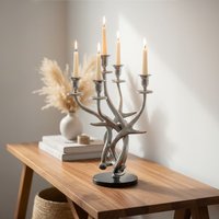Orsina 5 Candles Antler Candelabra Holder, Candle Holder for Dining Table, 5 Candle Holder Centrepiece in Silver