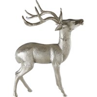 Orsina Nickel Finish Large Floor Standing Stag Sculpture, Reflective Accent Stag Sculpture, Christmas Decor in Silver