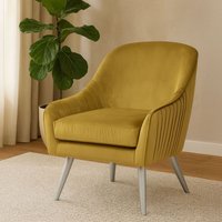 Orsina Modern Mustard Velvet Armchair For Living Rooms, Elegant Curve Pleated Lounge Chair, Decent Dining Chair in Yellow