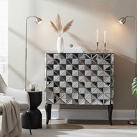 Orsina Contemporary Silver Finish Cabinet, Geometric Design Storage Cabinet For Kitchen, Sideboard Wooden Cabinet
