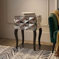 Orsina Unique 2 Drawer Bedside Table, Elegant Square Side Tables With Cut Glass Handles, Compact Lounge Sidetable in Silver