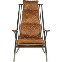 Orsina Modern Genuine Grey Leather Chair, Decorative Armchair, Occasional Chair, Quilted Upholstered Accent Seat in Light Brown