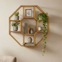 Orsina Hexagonal Shelf Unit, Elegant Mirrored Storage Shelf Unit, Antique Luxe Design Decorative Wall Unit in Gold